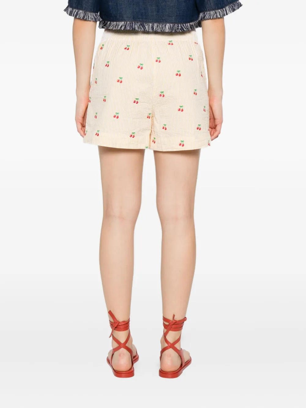 MC2 Saint Barth Meave gestreepte shorts met kersenpatroon Geel