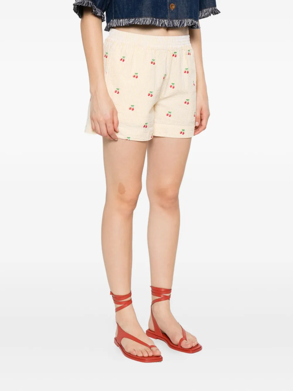 MC2 Saint Barth Meave gestreepte shorts met kersenpatroon Geel