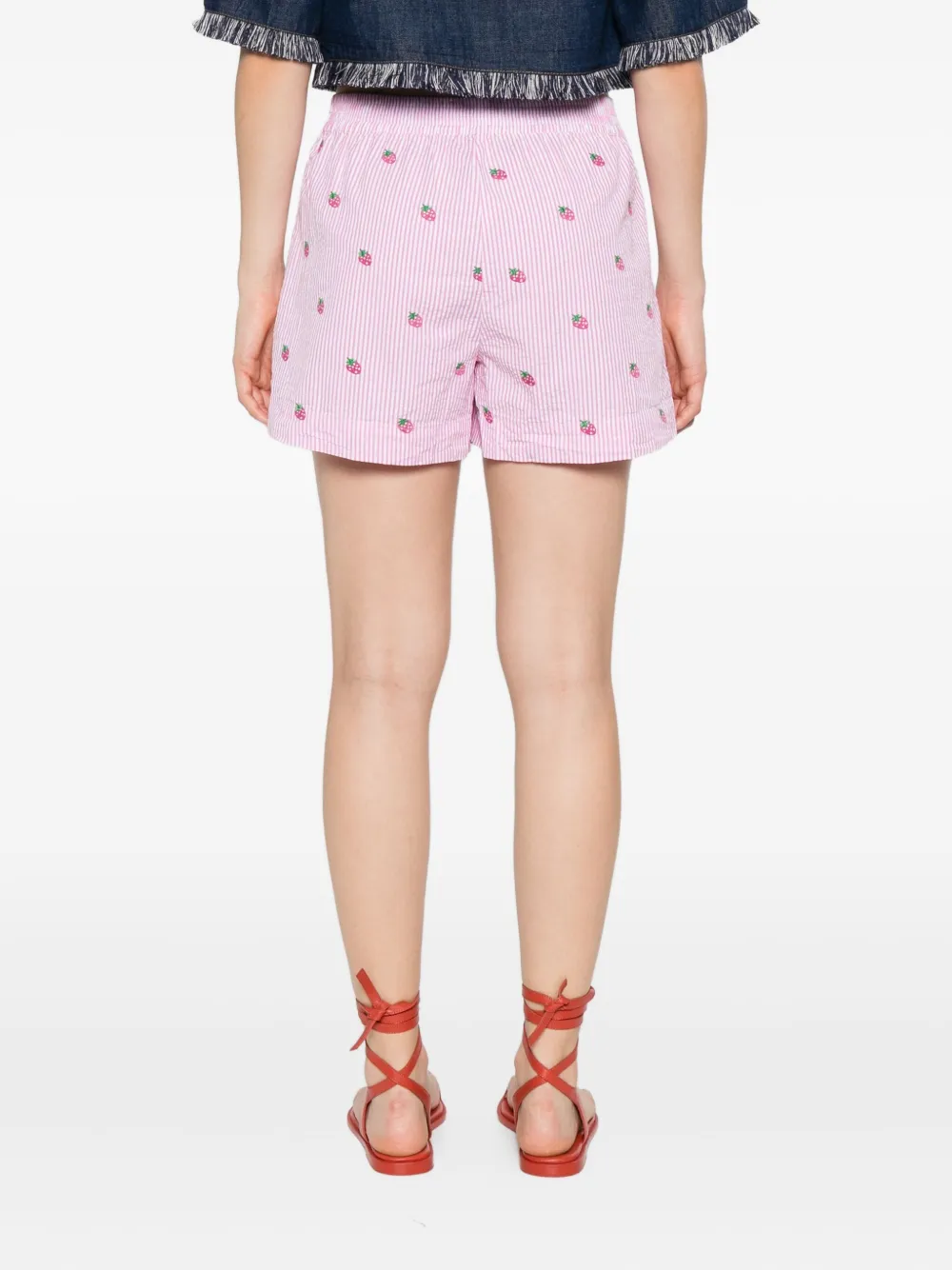 MC2 Saint Barth Meave gestreepte shorts met aardbeipatroon Roze