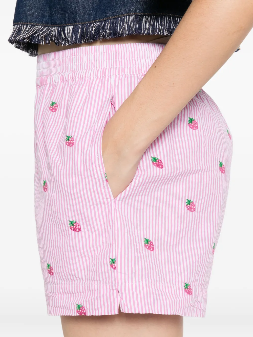 MC2 Saint Barth Meave gestreepte shorts met aardbeipatroon Roze