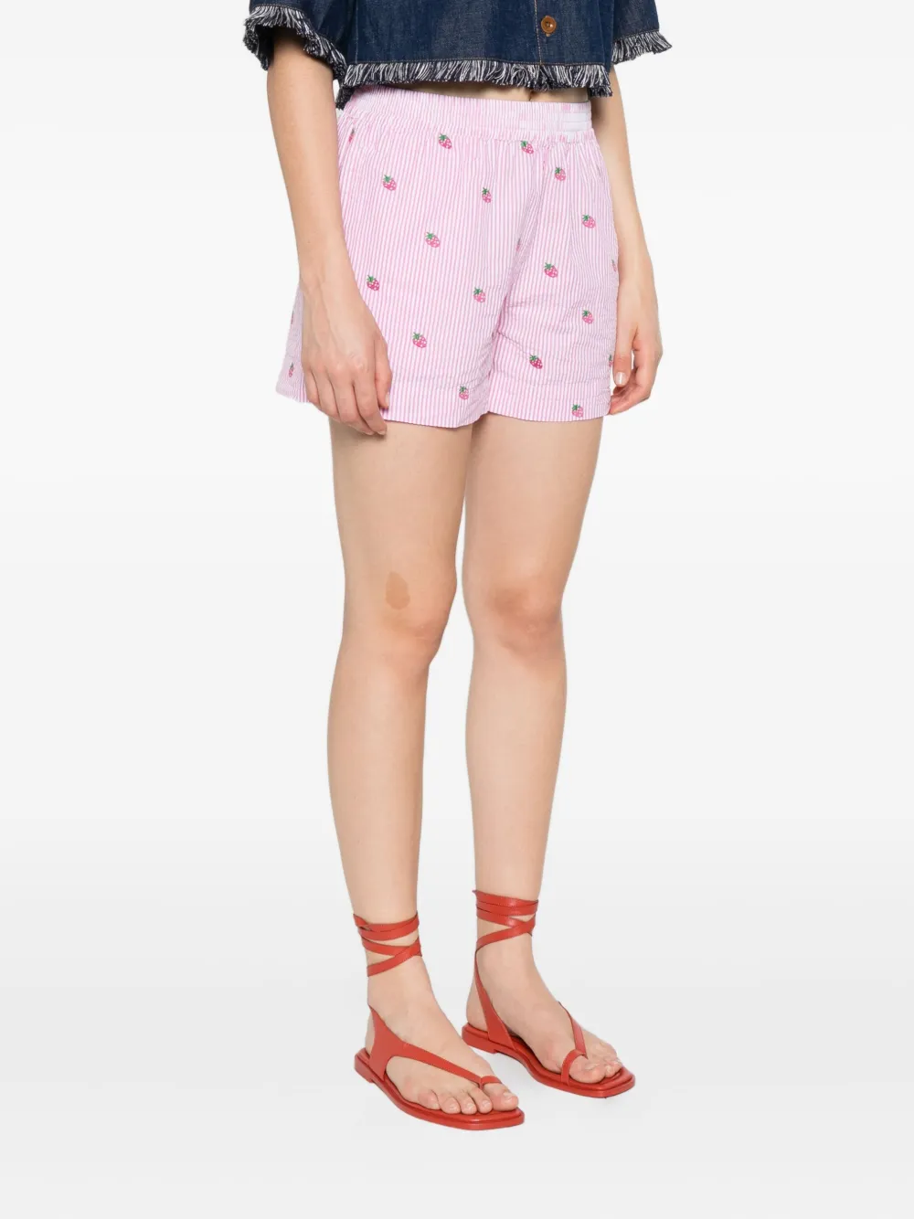 MC2 Saint Barth Meave gestreepte shorts met aardbeipatroon Roze
