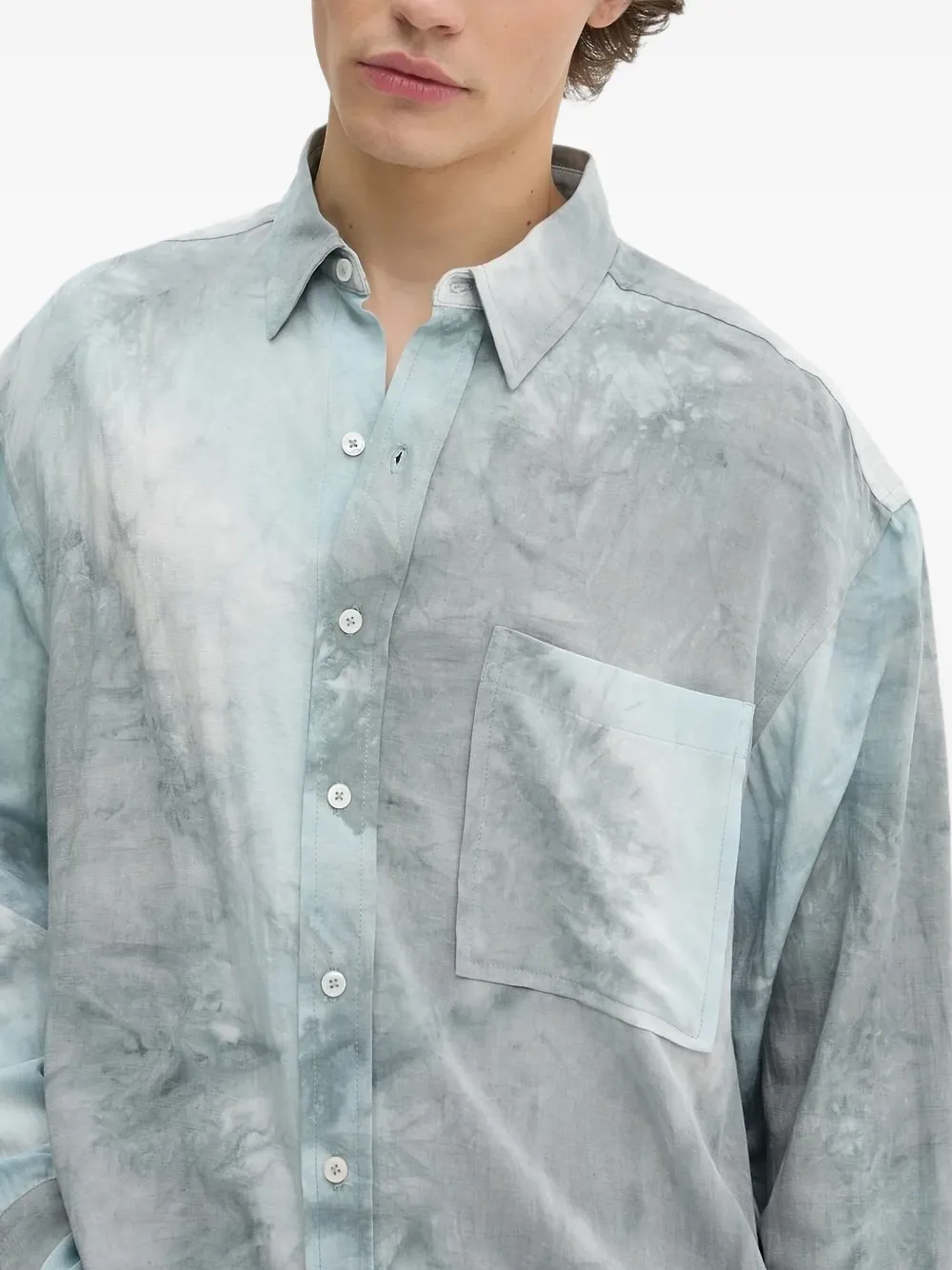 IRO Overhemd met tie-dye print en opgestikte zak Blauw