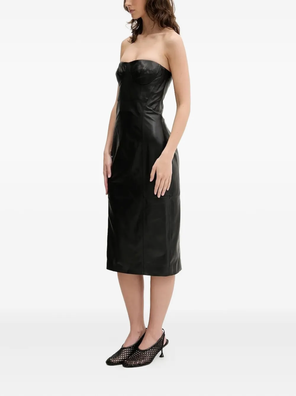 IRO BETTI strapless leather bodice midi dress Zwart