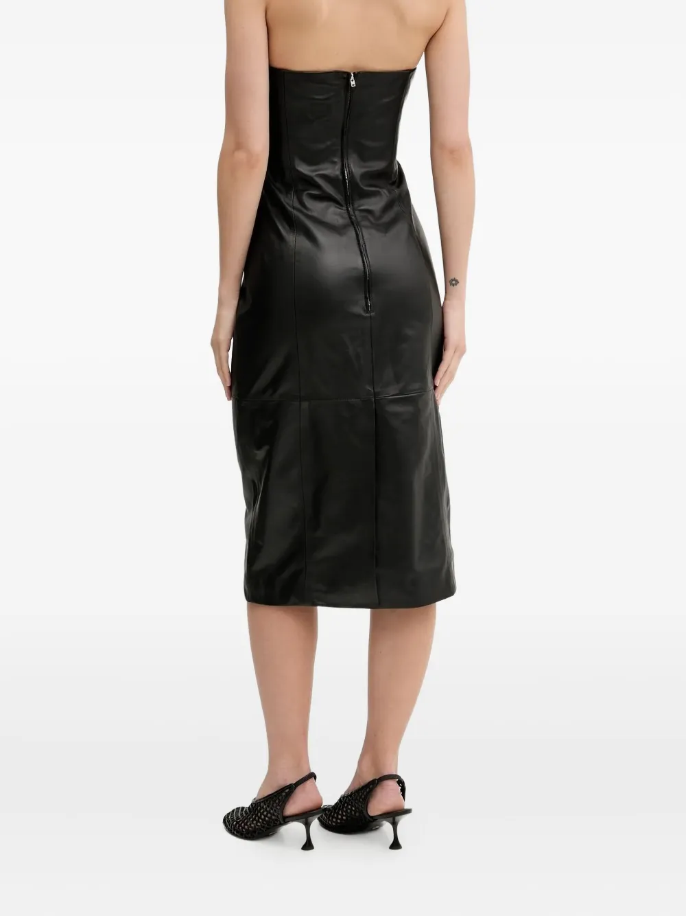 IRO BETTI strapless leather bodice midi dress Zwart