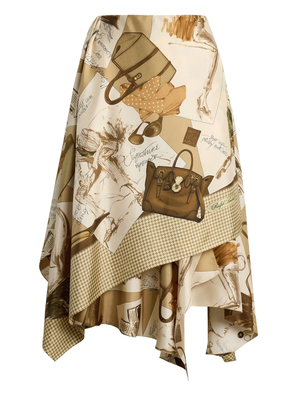 Ralph Lauren Collection Zijden asymmetrische midi-rok Beige