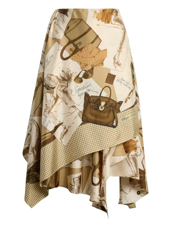 Ralph Lauren Collection Asymmetric Silk Midi Skirt in Neutrals