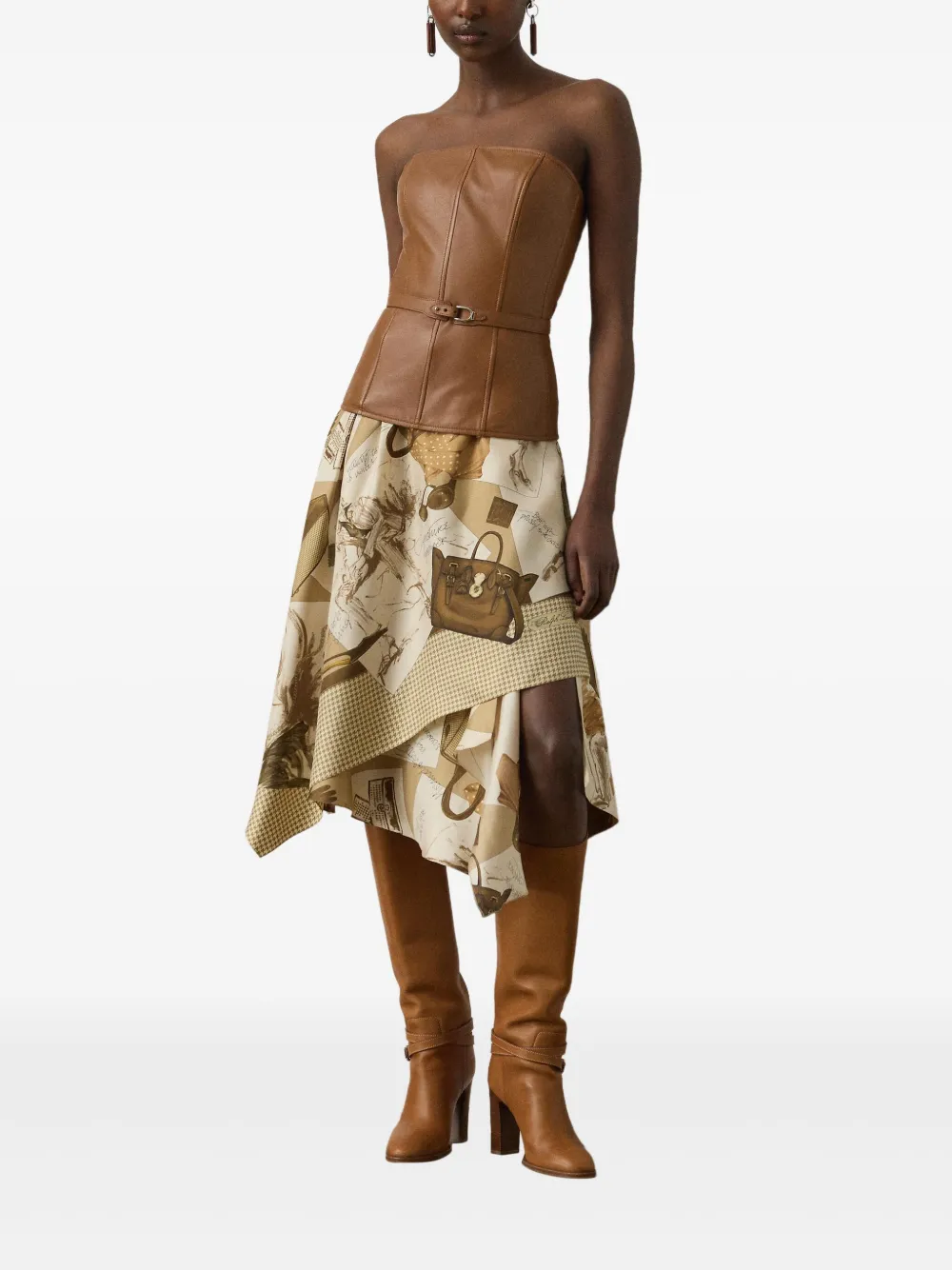 Ralph Lauren Collection Zijden asymmetrische midi-rok Beige