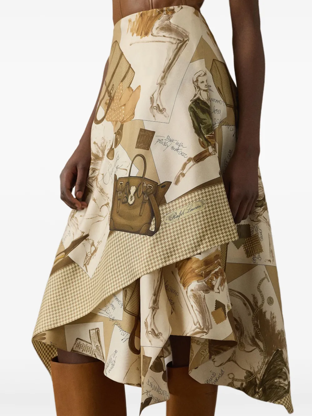 Ralph Lauren Collection Zijden asymmetrische midi-rok Beige