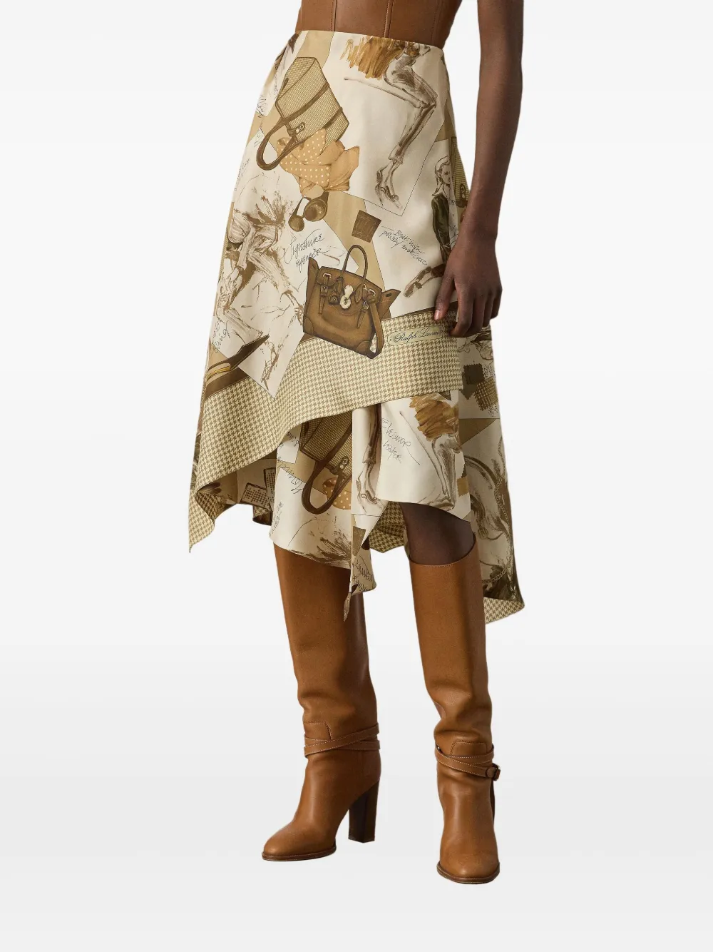 Ralph Lauren Collection Zijden asymmetrische midi-rok Beige