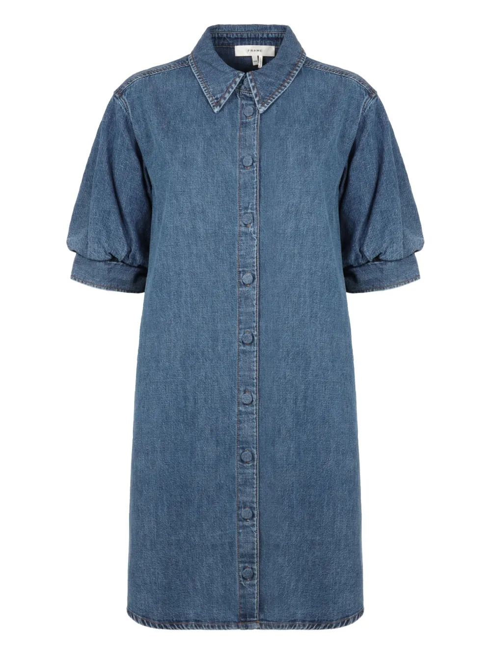 Frame Puffed-shoulder Denim Shirtdress