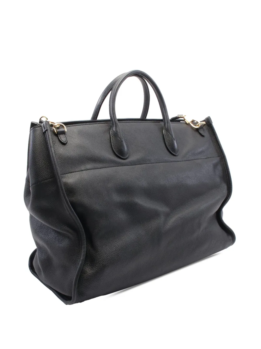 Pre-owned Gucci 2000-2015 Large Leather Logo Convertible Satchel In Black