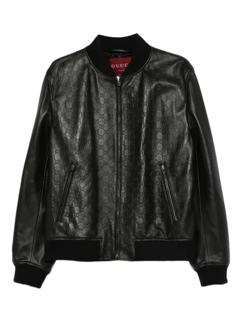 Gucci embossed GG leather bomber jacket