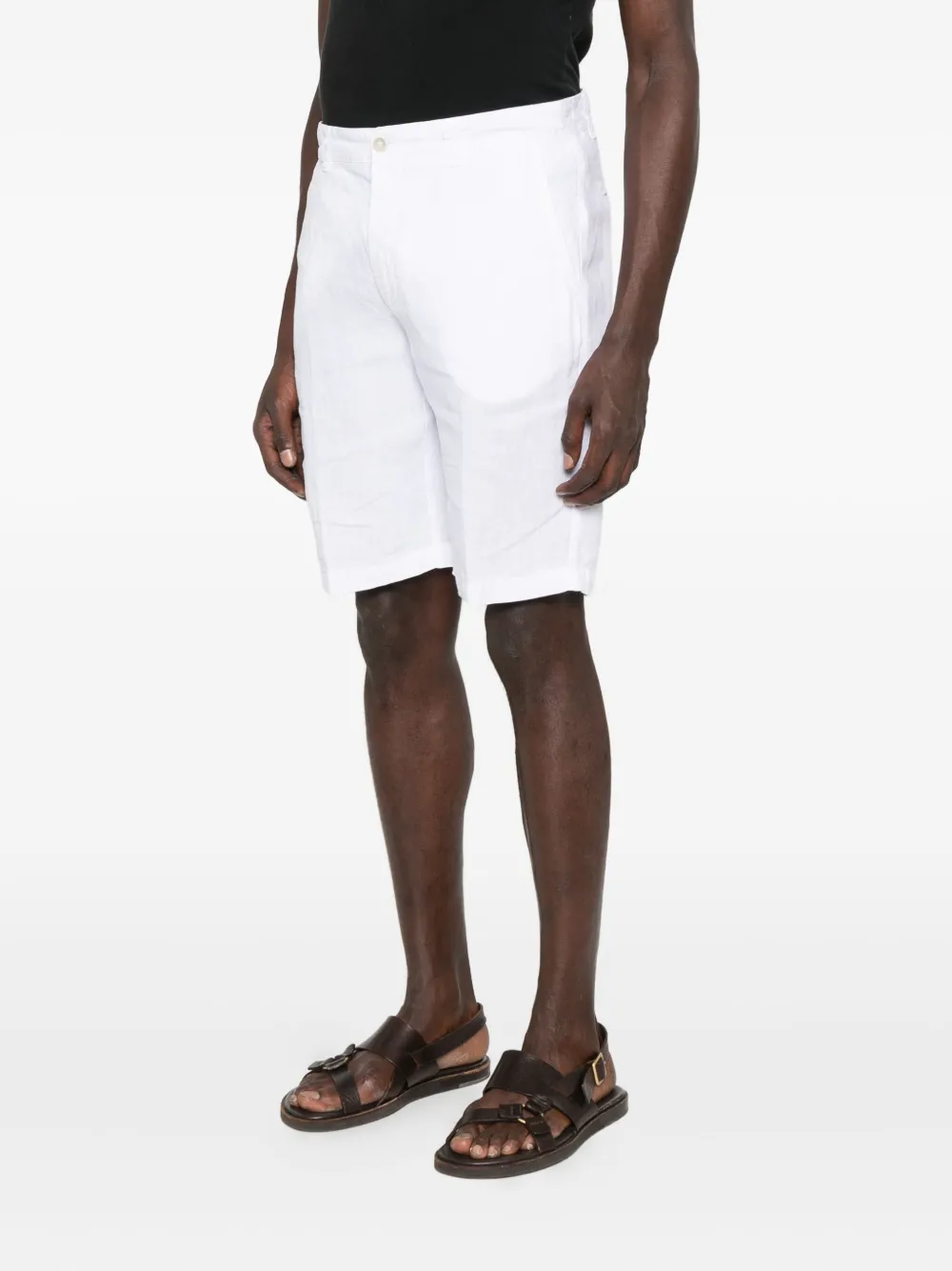 120% Lino Embroidered Linen Shorts In White