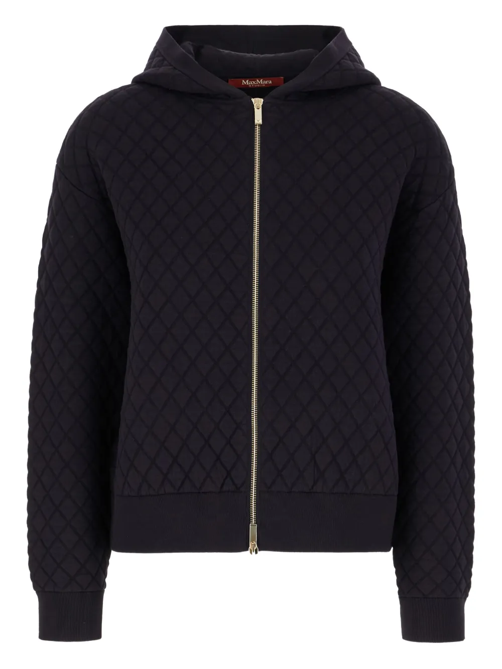 Max Mara Quilted Hooded Coat In Blue