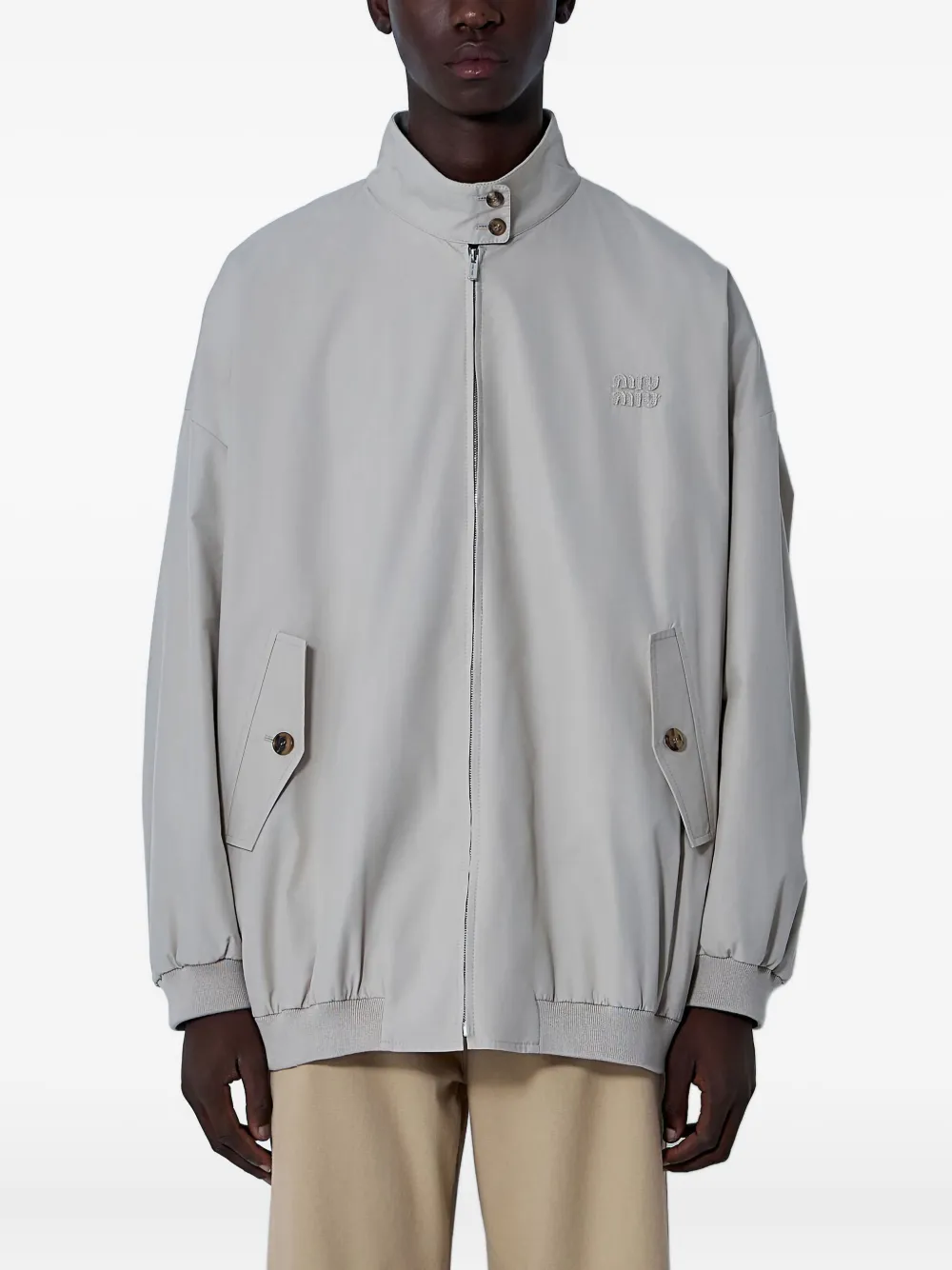 Miu Miu Panama logo-motif bomber jacket | Grey | Image 1