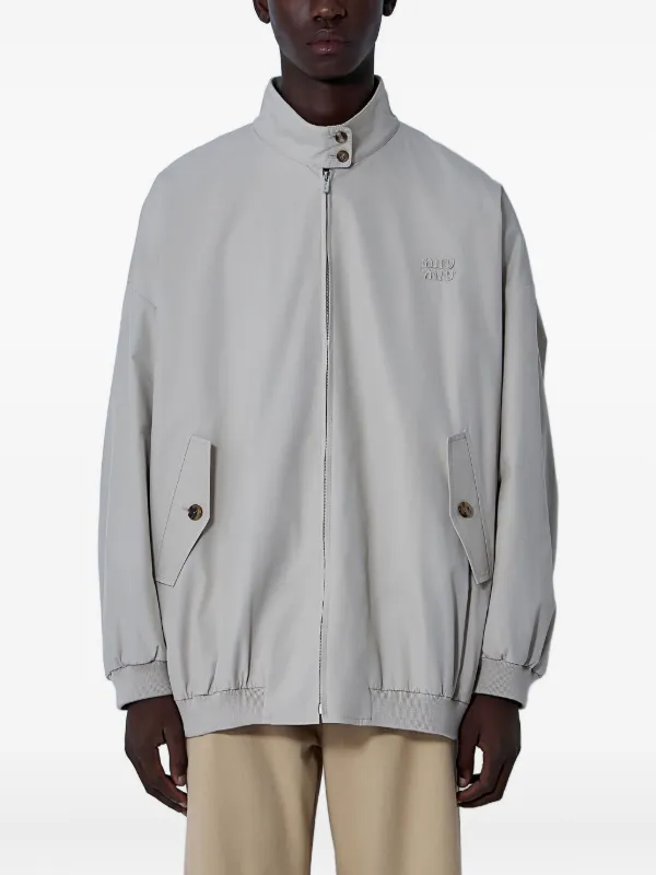 Miu Miu Panama Logo-motif Bomber Jacket in Grey