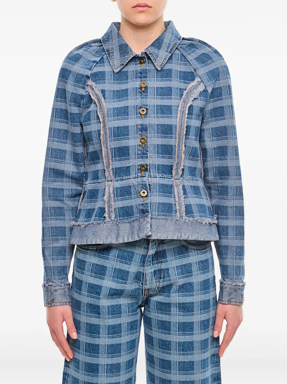 Molly Goddard checked denim jacket BLUE AND GREEN