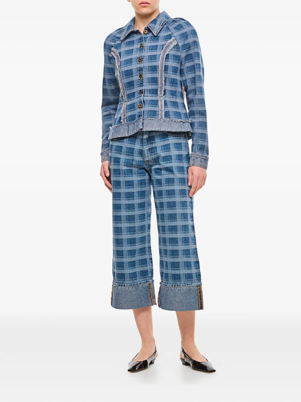 Molly Goddard checked denim jacket BLUE AND GREEN