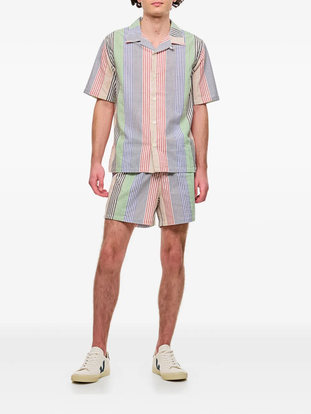 Howlin' Gestreepte shorts met seersucker textuur - Groen