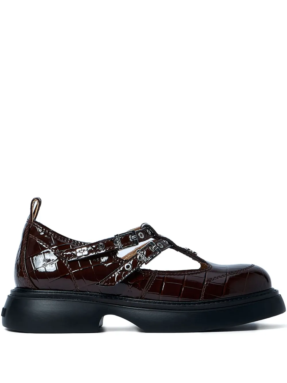 GANNI Butterfly crocodile-effect buckle loafers Brown