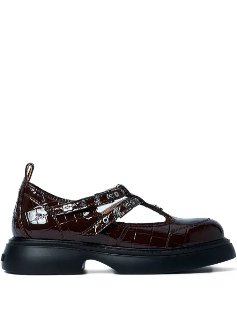 GANNI Butterfly crocodile-effect buckle loafers