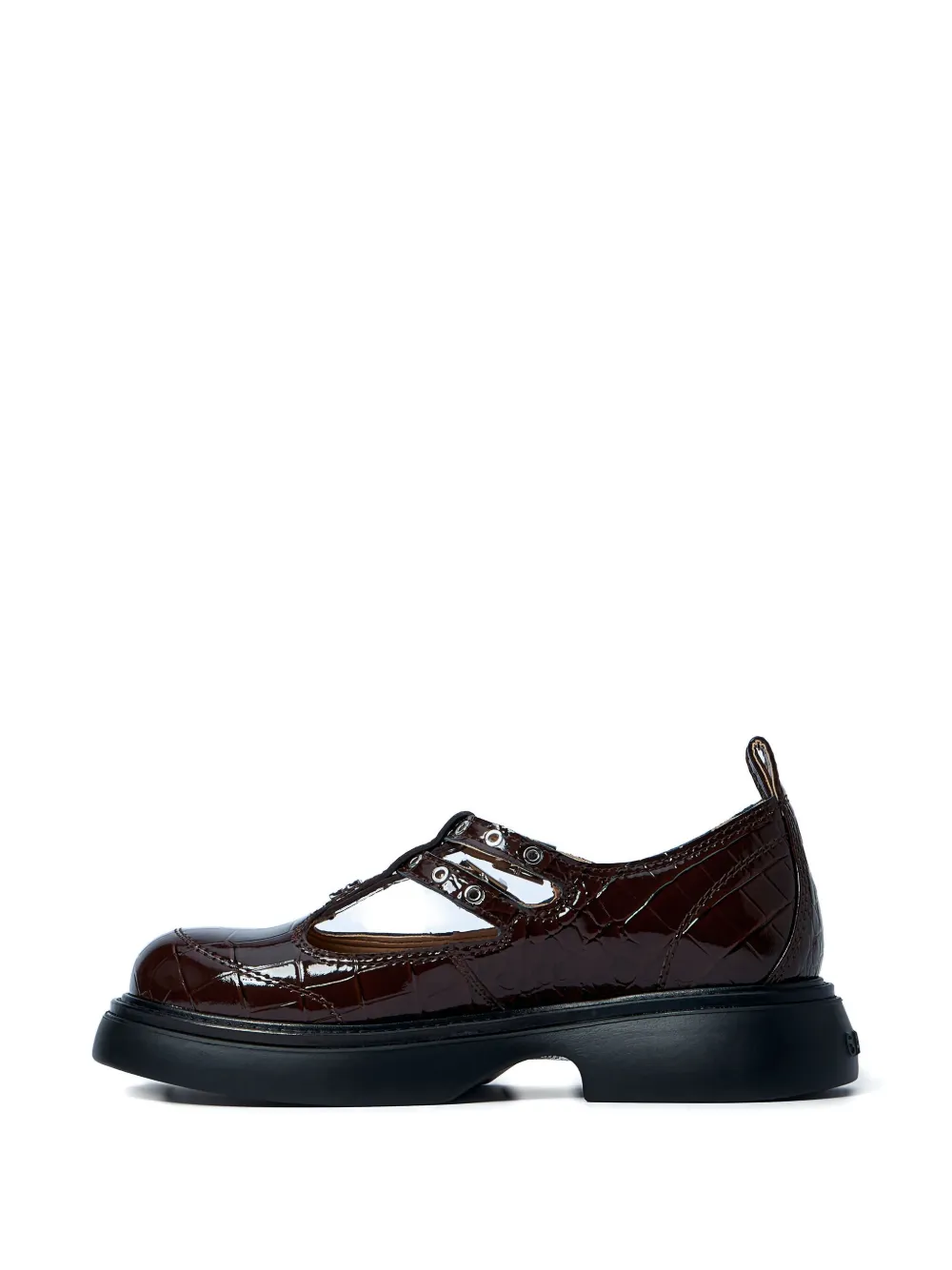 GANNI Butterfly crocodile-effect buckle loafers Bruin