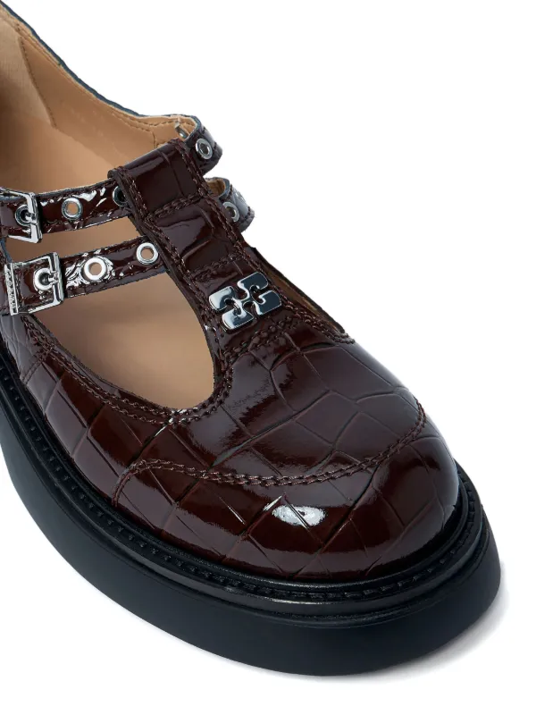 GANNI Butterfly crocodile-effect Buckle Loafers | Brown | FARFETCH