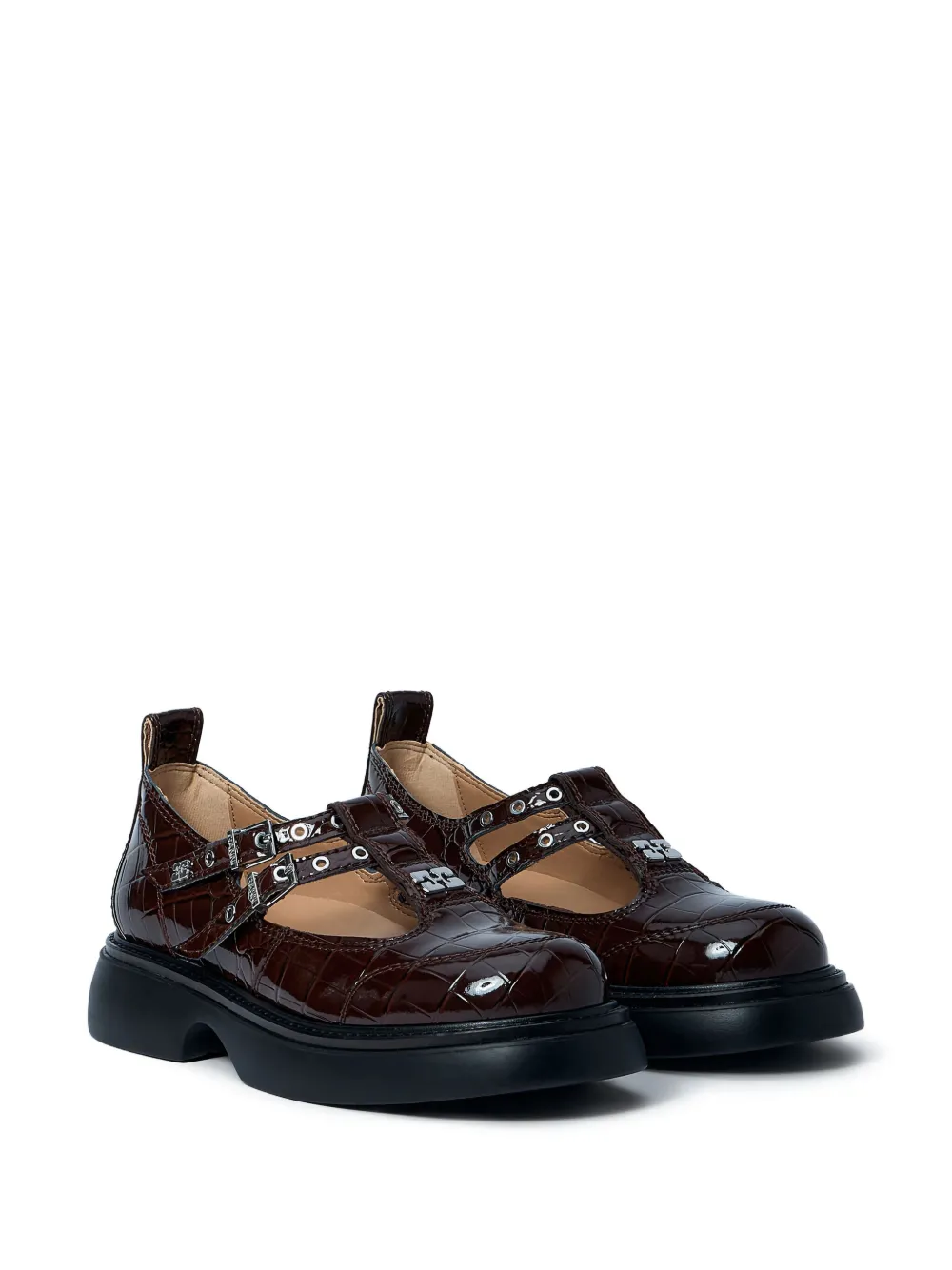 GANNI Butterfly crocodile-effect buckle loafers Bruin
