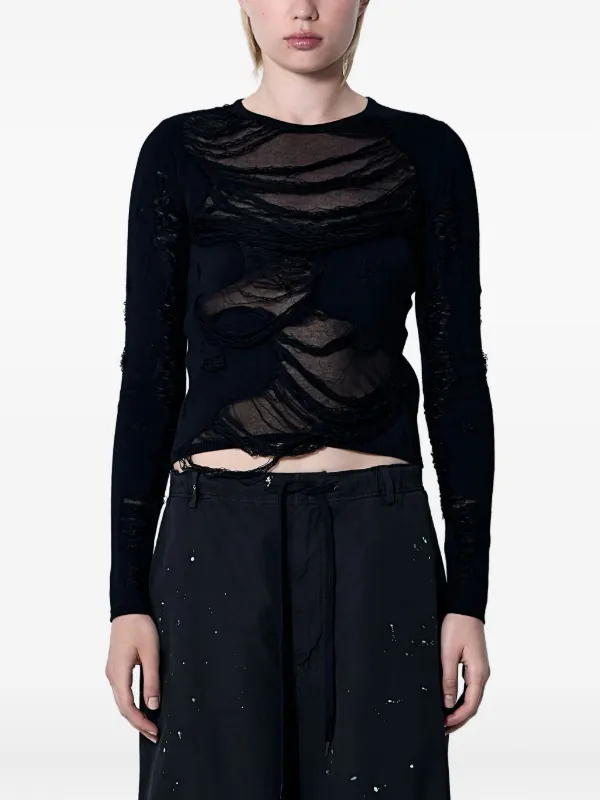 MM6 Maison Margiela Distressed Crew-neck Sweater in Black
