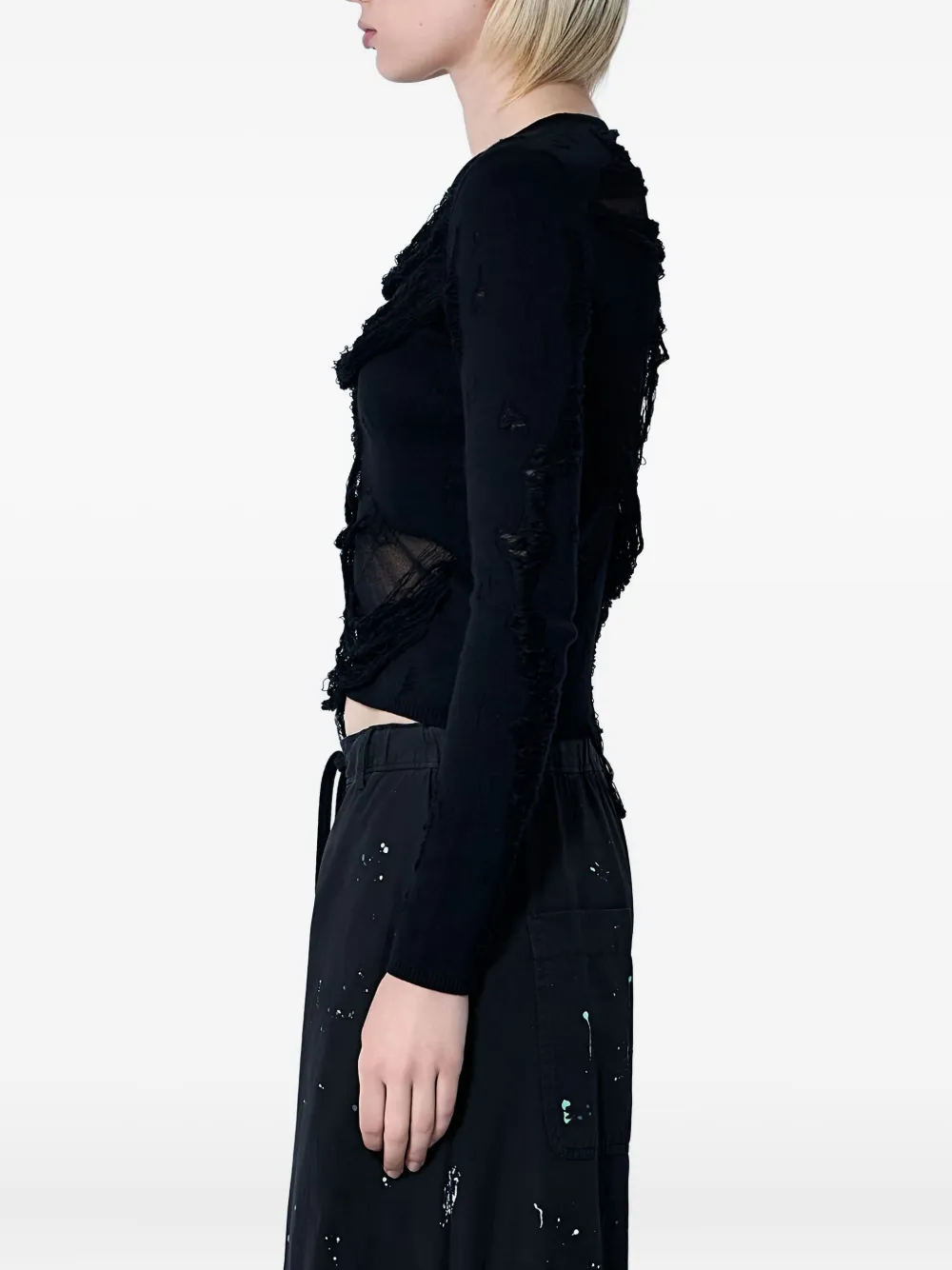 MM6 Maison Margiela distressed crew-neck sweater Zwart