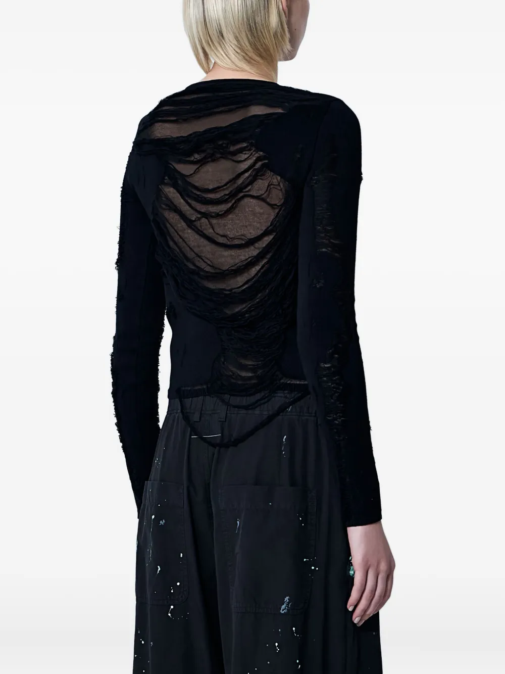 MM6 Maison Margiela distressed crew-neck sweater Zwart
