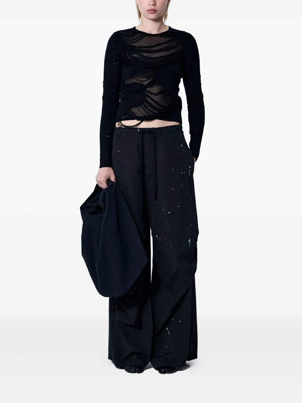 MM6 Maison Margiela distressed crew-neck sweater Zwart