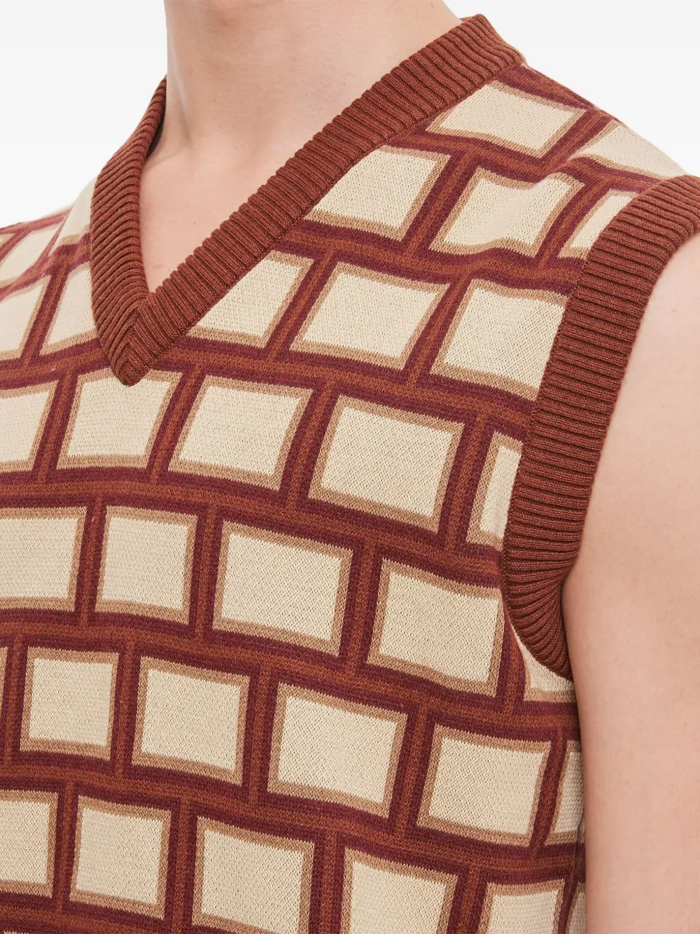 Chateau Orlando Square-pattern V-neck Top In Brown