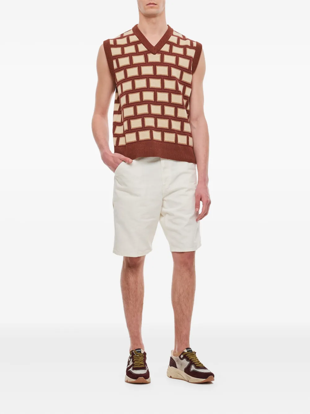 CHATEAU ORLANDO square-pattern V-neck top - Bruin