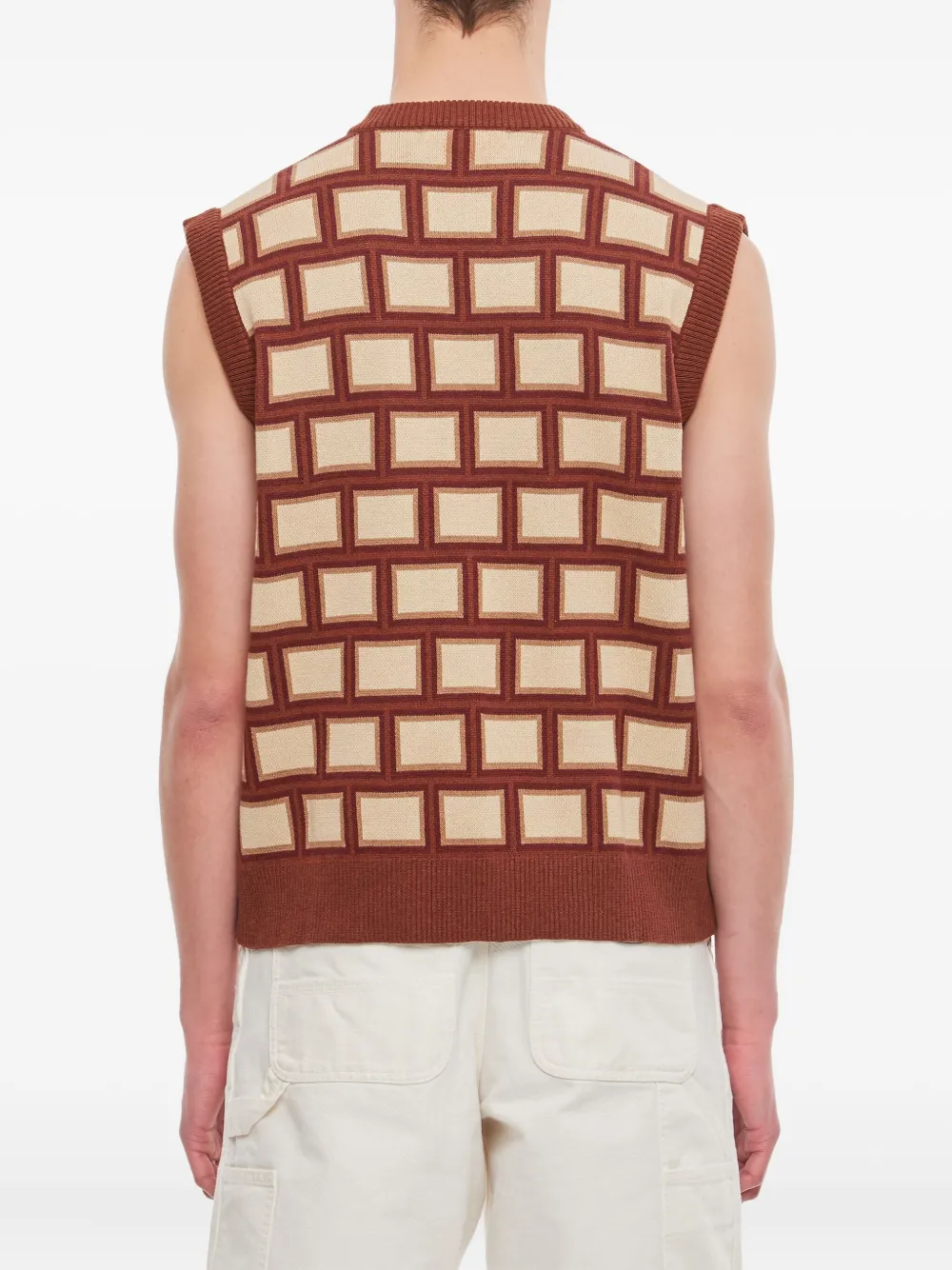 Chateau Orlando Square-pattern V-neck Top In Brown