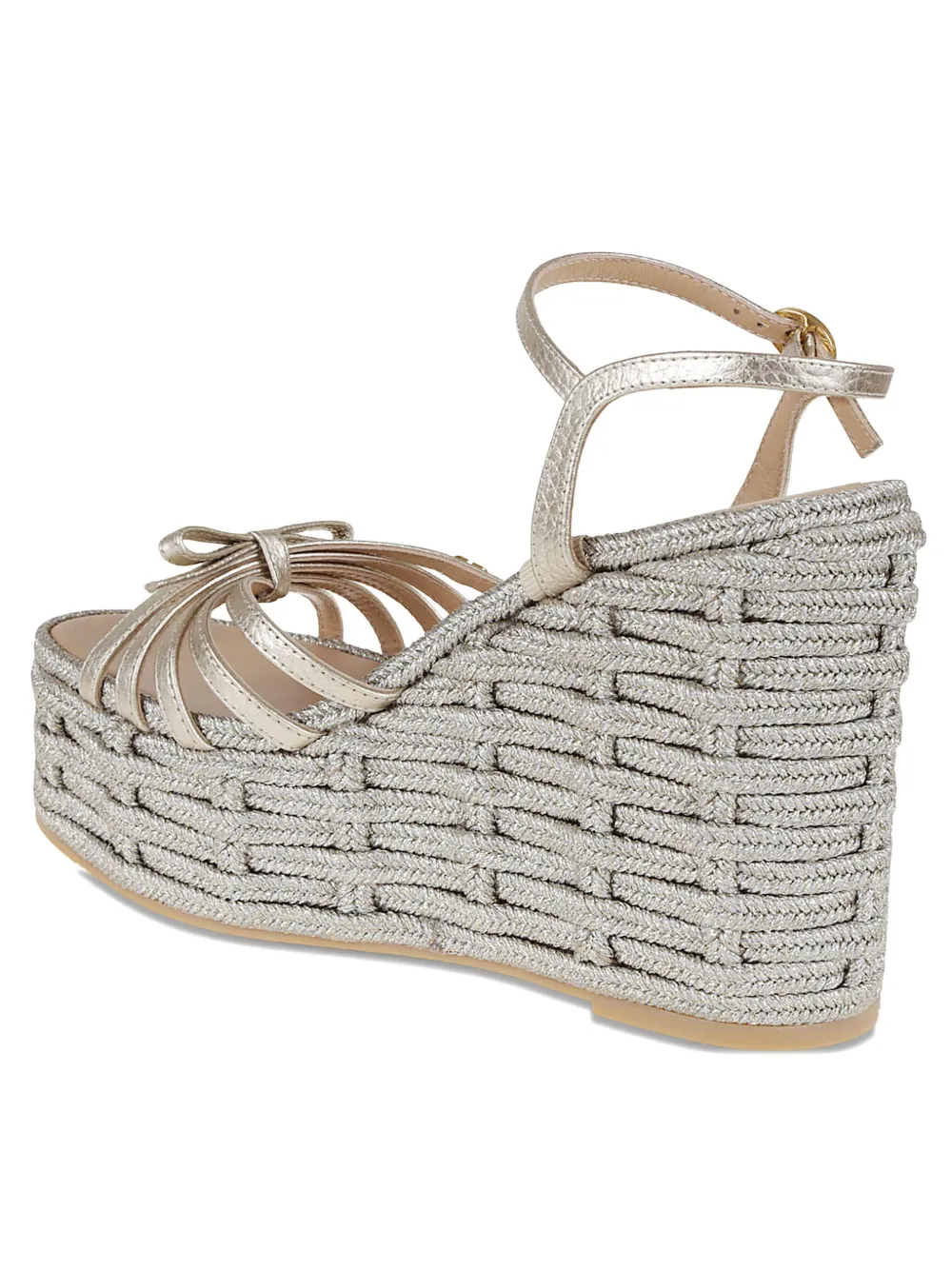 Valentino Metallic Wedge Strappy Open Toe Espadrilles In Gold