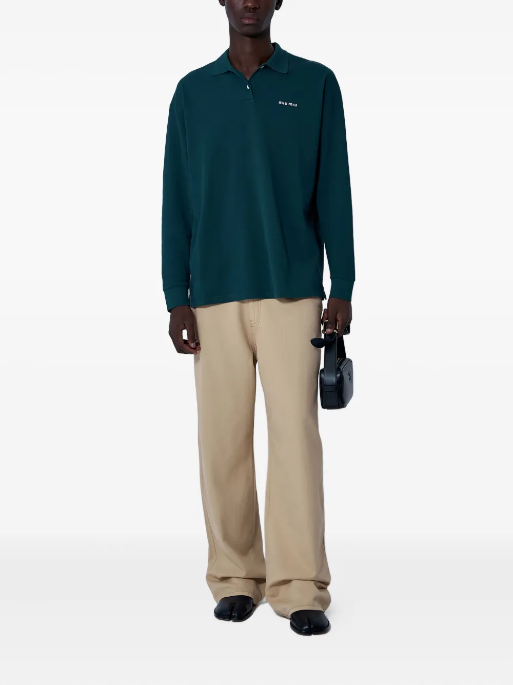 Miu Miu logo-detail long-sleeved polo shirt - Groen