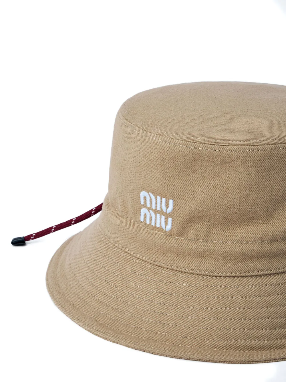 Miu embroidered-logo bucket hat Beige