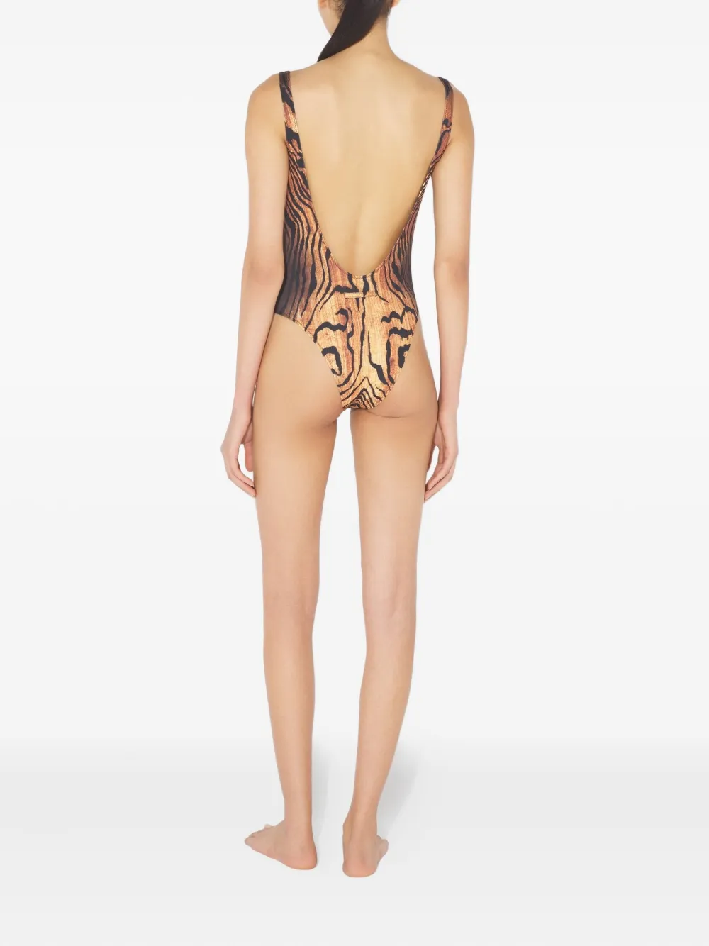 Jean Paul Gaultier Badpak met diepe ronde hals en houtprint Zwart