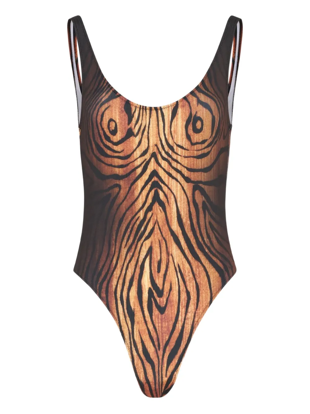 Jean Paul Gaultier Badpak met diepe ronde hals en houtprint Zwart