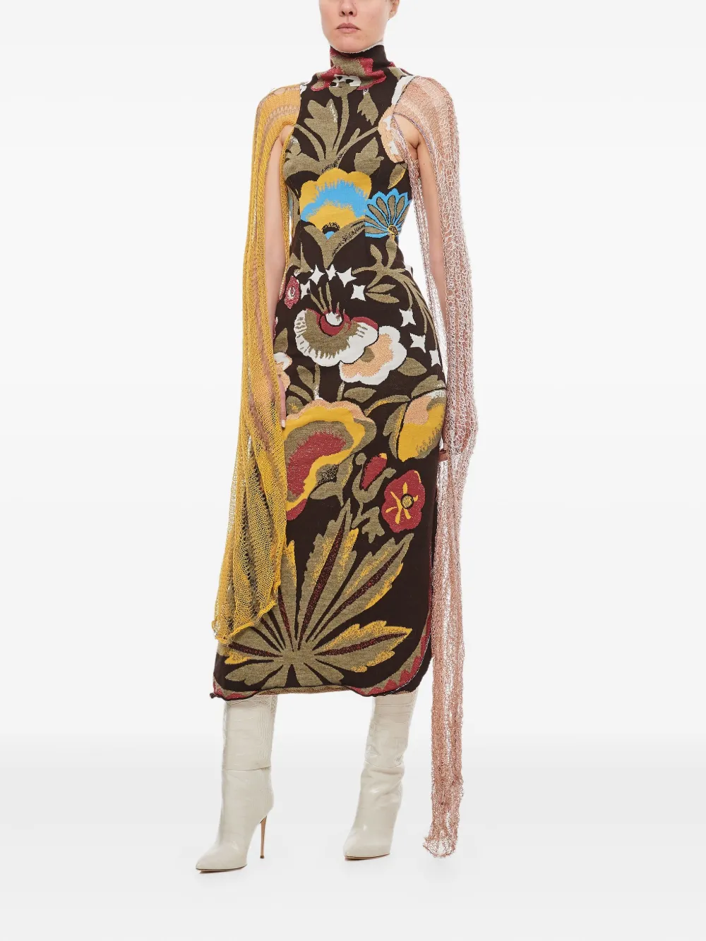 VITELLI floral jacquard knit dress - Bruin