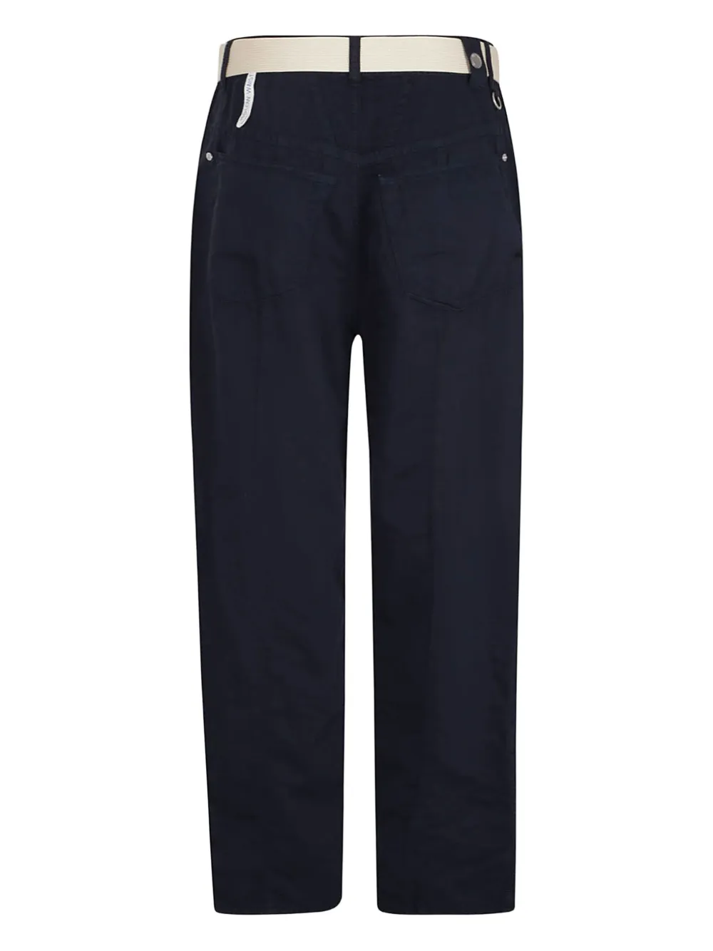 High belted cotton-linen pants - Blauw