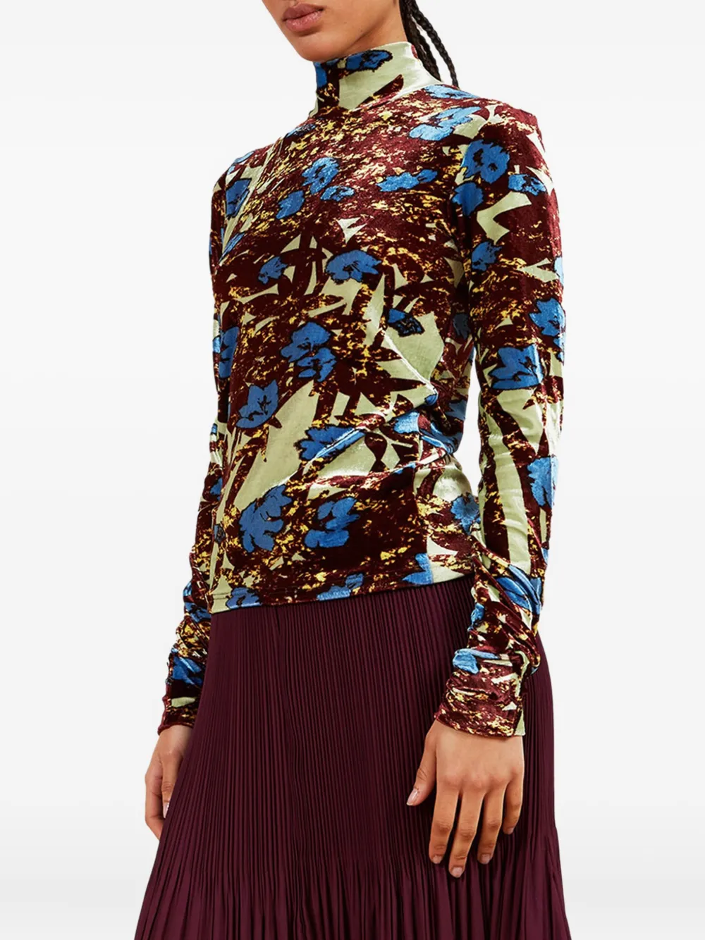 Colville embossed-velvet floral top Geel