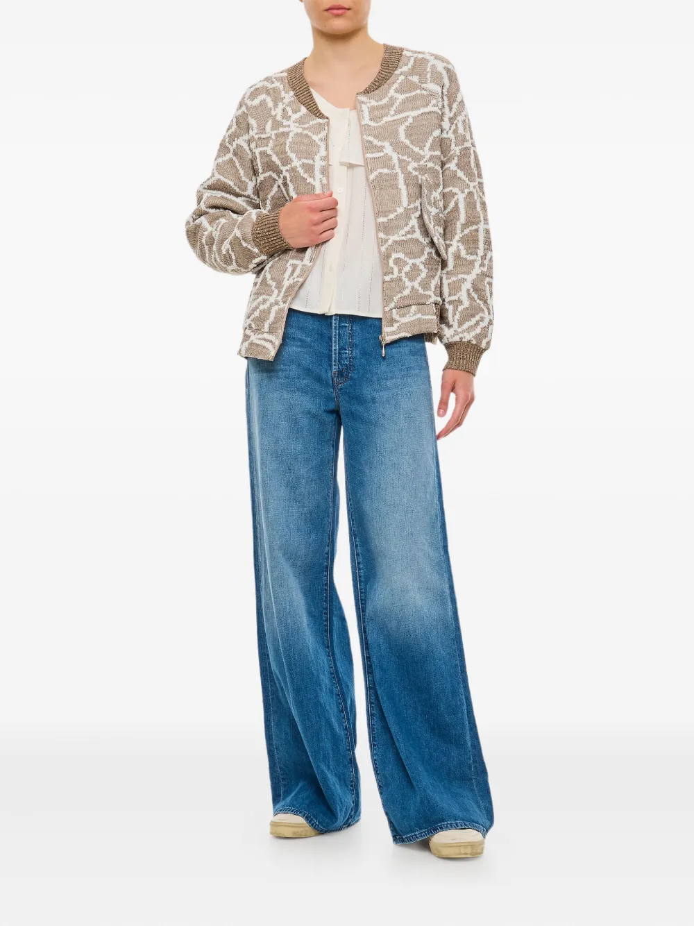 VITELLI Vest met patroon en rits Beige