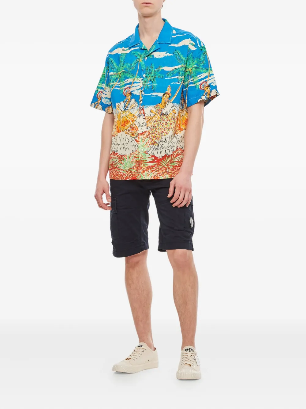 President'S Overhemd met palmboomprint - Blauw