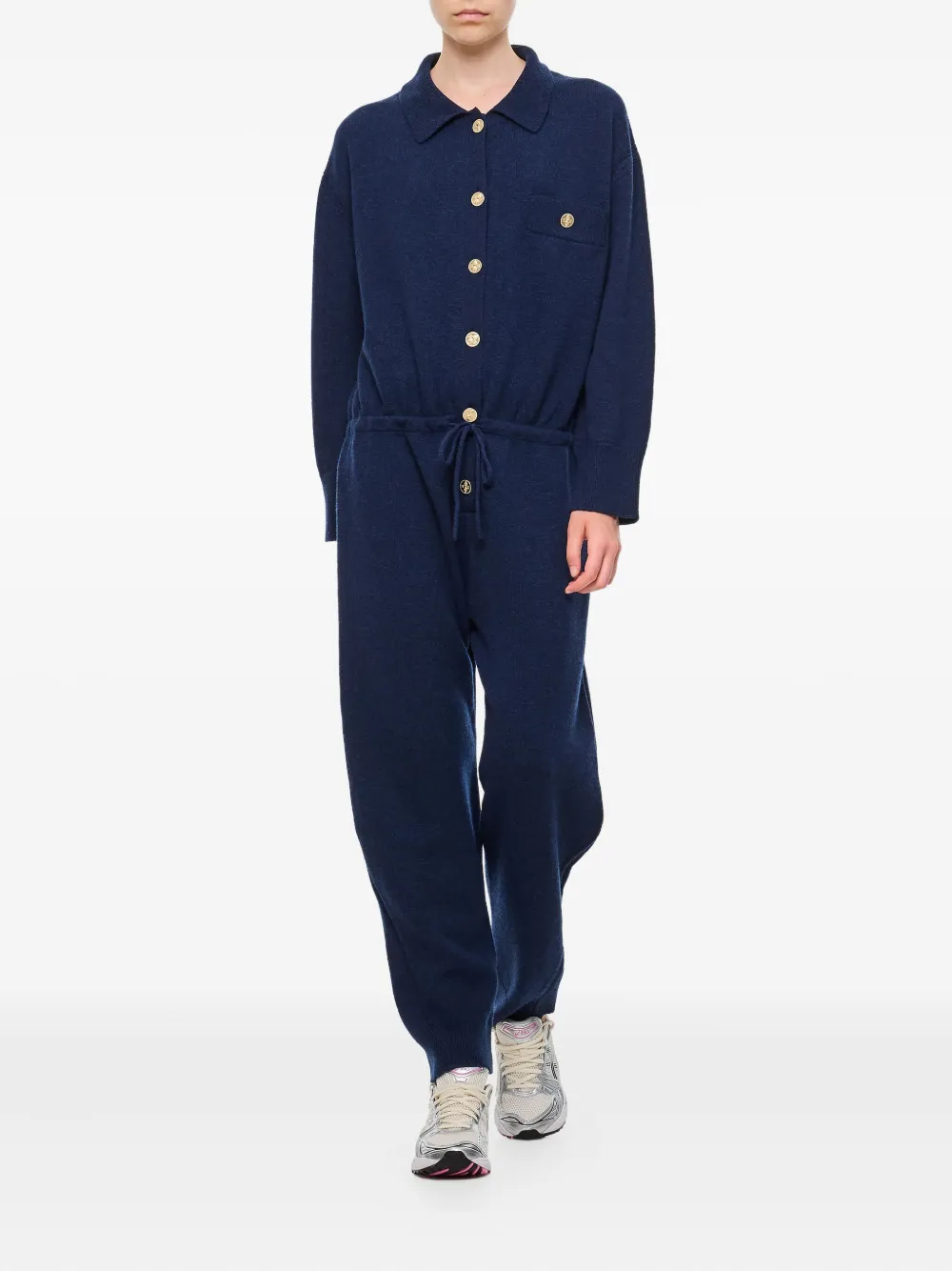 Barrie Jumpsuit met trekkoord en knoopsluiting Blauw