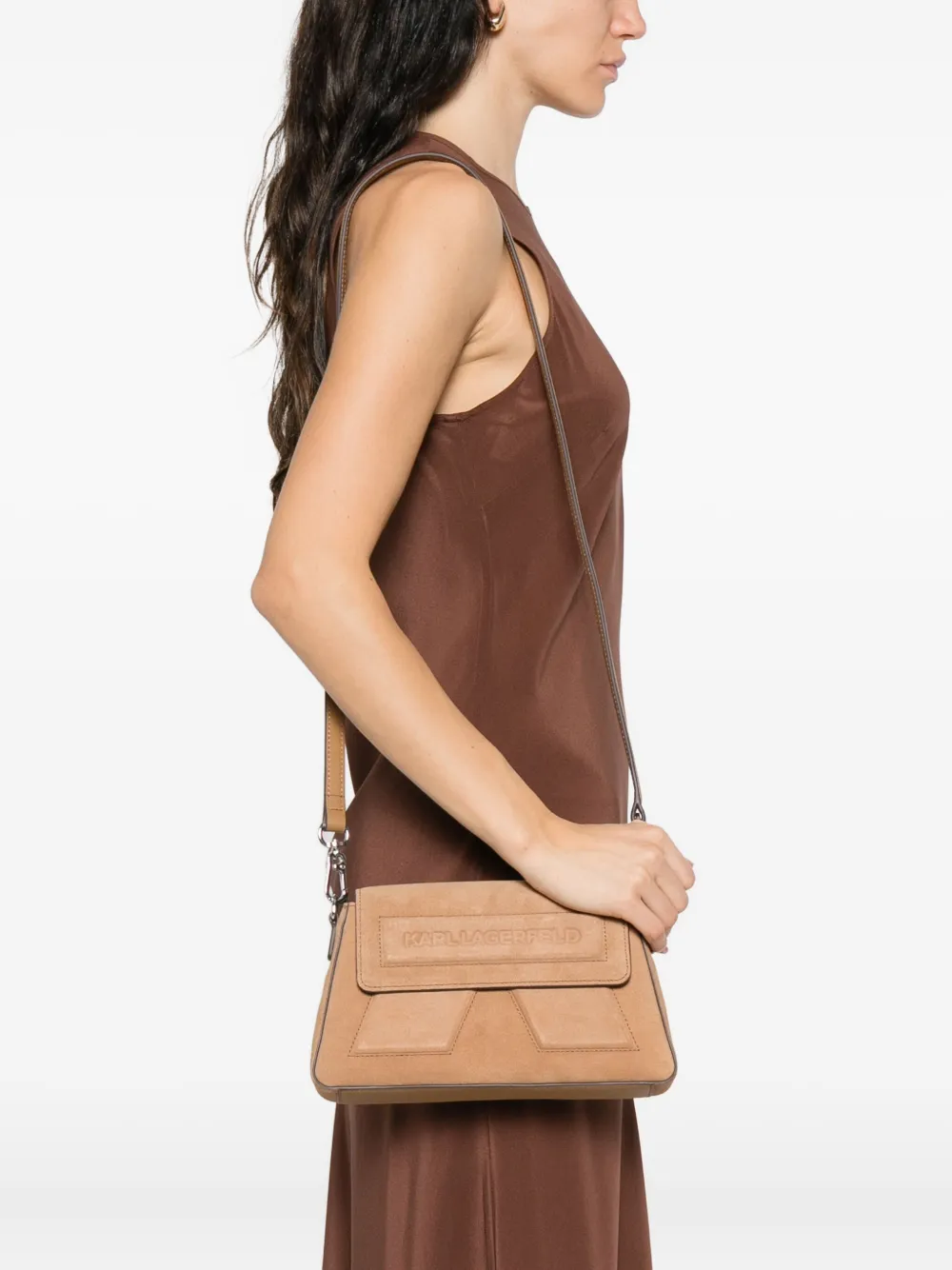 Karl Lagerfeld Ikon suède crossbodytas Bruin