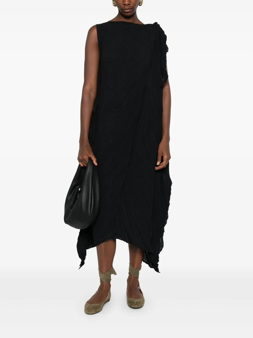 Issey Miyake Gekreukte asymmetrische jurk Zwart