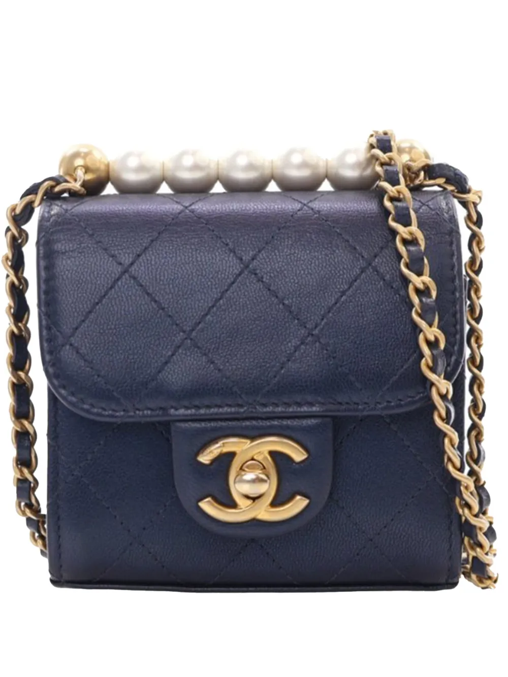 CHANEL Pre-Owned 2019 ミニ ゴートスキン シック パール クラッチオンチェーン ショルダーバッグ - ブルー CHANEL Pre-Owned 2019 ミニ ゴートスキン シック パール クラッチオンチェーン ショルダーバッグ - ブルー