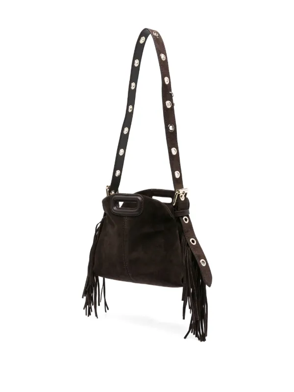 Maje fringe-detail Suede Shoulder Bag Brown FARFETCH JO